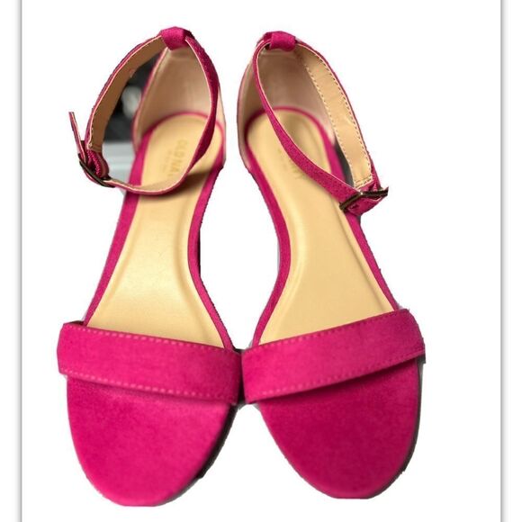 Old Navy Fuschia Pink Suede Demi Wedge Strappy Sandals Size 8 - Picture 1 of 13